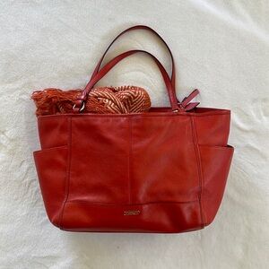 Coach Park Red Leather Carrie Tote Shoulder Bag F29898